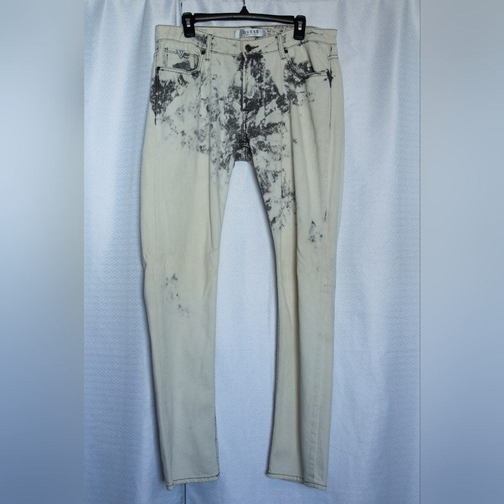 Guess Los Angeles Marbled Skinny Jeans 34 Cream Grey